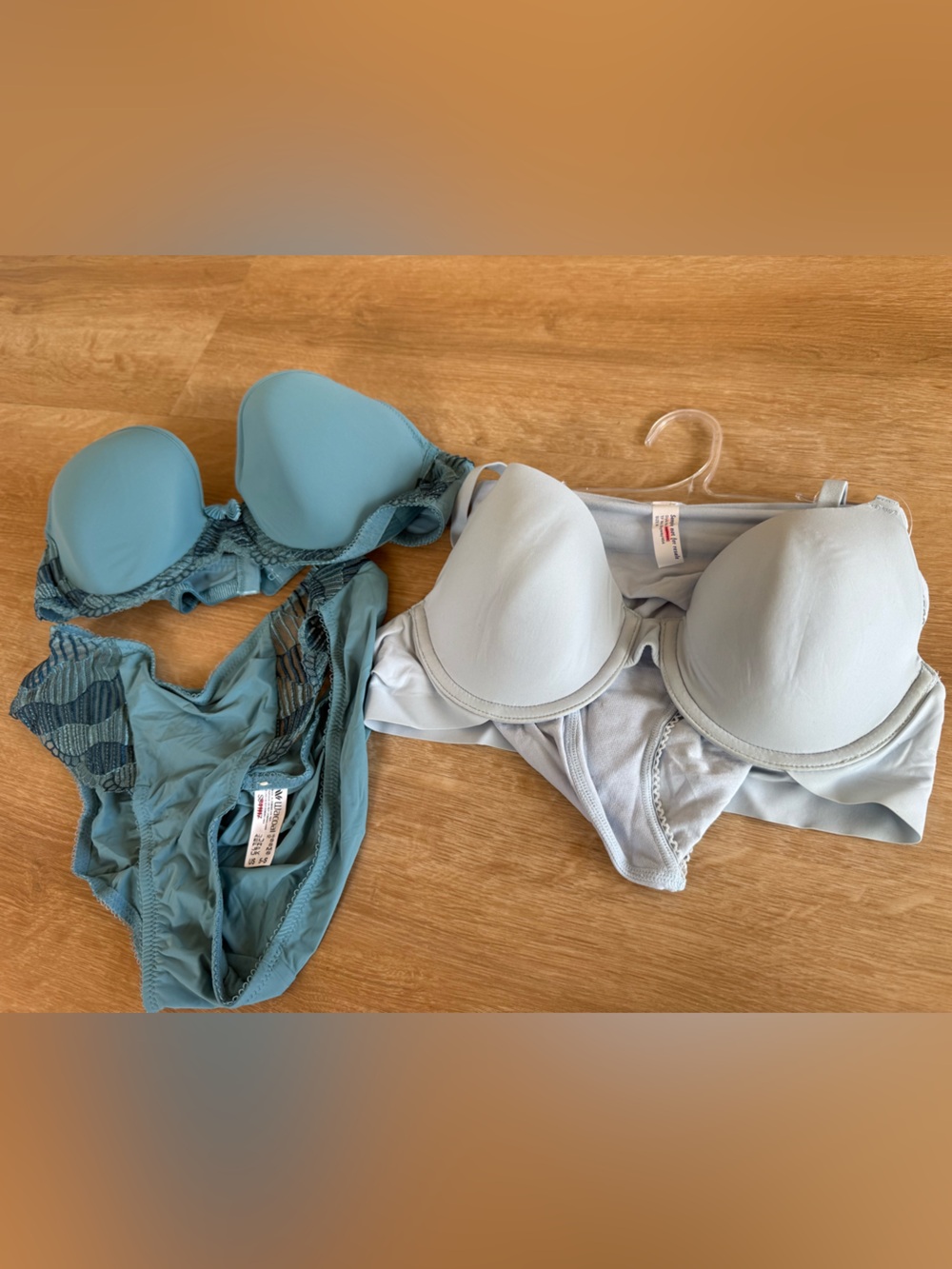 Wacoal Teal and Gray Lace-Trim Bra and matching Bottom. 2 sets S+M for each
